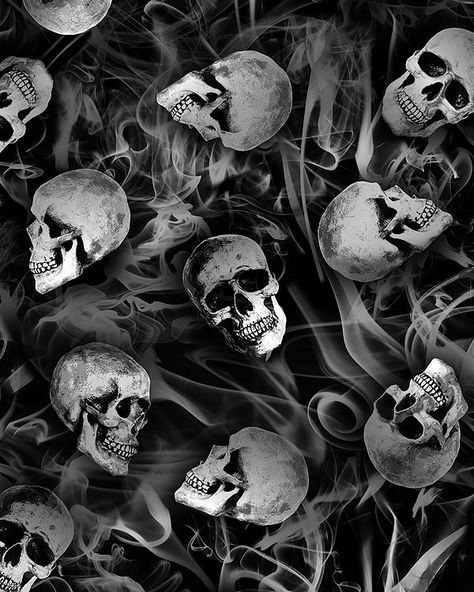 eQuilter Wicked Eve - Wicked Tossed Skulls and Smoke - Black Skull Fabric, Timeless Treasures Fabric, Skulls And Roses, Skull Wallpaper, Tablet Cover, Halloween Fabric, Skull And Bones, Timeless Treasures, Skull Art