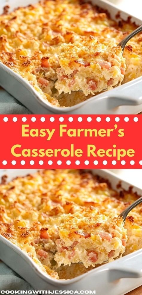 Need a quick dinner idea? This Farmer’s Casserole Recipe is your answer! With simple ingredients and minimal prep time, it's a go-to for busy families looking for comforting and filling beef recipes. Easy Breakfast Dishes, Farmers Casserole, Yummy Casserole Recipes, Brunch Dishes, Yummy Casseroles, Hash Browns, Easy Casserole Recipes, Easy Casserole, Hearty Breakfast