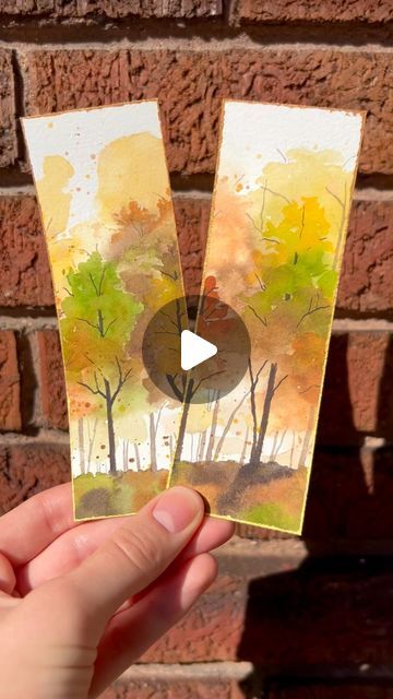 Bookmark With Watercolor, Small Watercolor Ideas, Mini Paintings Watercolor, Bookmarks Watercolor Ideas, Making Bookmarks Ideas, Watercolor Fall Paintings, Hand Painted Bookmarks, Watercolor Bookmarks Ideas, Watercolor Card Ideas