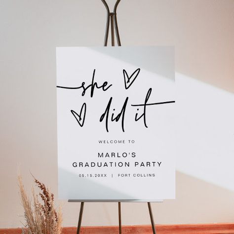 $46.8 | MARLO Minimalist Heart Photo She Did It Graduation - black and white, minimalist graduation, she did it, she knew she could, heart invitation, photo graduation, modern graduation, graduation welcome, graduation sign, welcome sign Graduation Poster Boards, College Grad Party Decor, She Did It Graduation, Heart Invitation, Law School Graduation Party, Modern Graduation Party, College Grad Party, Graduation Party Table, Senior Graduation Party