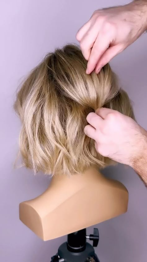 Instagram Wedding Hair Looks For Short Hair, French Roll For Short Hair, How To Half Up Hairstyles, Updo Tutorial For Short Hair, Formal Style For Bob Hair, Easy Wedding Hairstyles Do It Yourself Half Up Short Hair, Shoulder Length Hair Updo Easy Tutorial, Updo For Short Fine Hair Simple, Short Hair Half Updo For Wedding