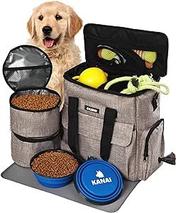 Dog Travel Bag | Dog Food Storage Containers, Silicone Mat, Large Collapsible Bowls | Airline Approved Dog Accessories Organizer | Dog Poop Bag Dispenser | Dog Stuff & Pet Supplies Travel Essentials Collapsible Dog Bowl, Dog Food Storage Containers, Travel Dog Bowl, Dog Food Container, Pet Travel Bag, Collapsible Bowl, Dog Travel Bag, Dog Food Mat, Pet Food Storage