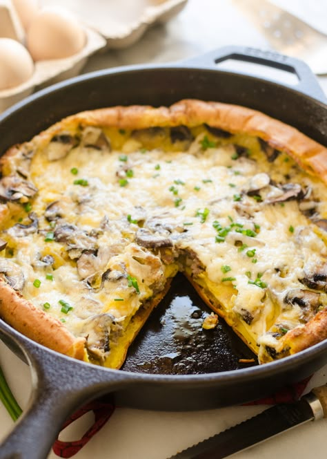 Savory Dutch Baby Pancake, Dutch Pancake Recipe, Dutch Baby Pancake Savory, Dutch Baby Pancakes, Savory Dutch Baby, Dutch Baby Pancake Recipe, Cheese Mushrooms, Dutch Baby Recipe, Puff Pancake