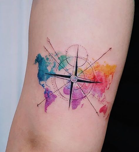 Watercolor Compass Tattoo, Nautical Compass Tattoo, World Map Tattoos, Tattoo Watercolor, Compass Tattoo Design, Polynesian Tattoo Designs, Map Tattoos, Gorgeous Tattoos, Tattoo Designs For Girls