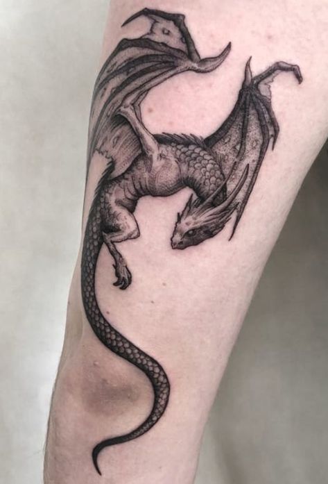 Dark Sister, Dragon Tattoo Leg, Powerful Tattoo, Black Dragon Tattoo, Dragon Tattoo Ideas, Red Dragon Tattoo, Dragon Tattoos For Men, Small Dragon Tattoos, Castle Tattoo