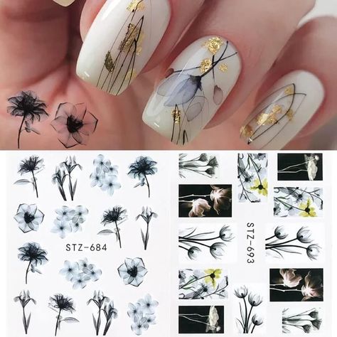 A lovely set of transparent florsl which you can transform by adding gold foil.Spring nail decals. #springnails2022 #spring2022nails #nails2022 #spring2022 Khaki Nails, Water Nail Art, Nail Water Decals, Water Nails, Menu List, Pink Ombre Nails, Hot Pink Nails, Cute Spring Nails, Nail Art Stickers Decals