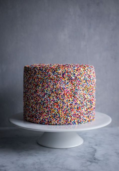 Best birthday cake recipe — with sprinkles                                                                                                                                                     More Cake With Sprinkles, Best Birthday Cake Recipe, New Years Eve Dessert, Sprinkles Recipe, Meringue Buttercream, Swiss Meringue Buttercream, Swiss Meringue, Sprinkle Cake, Buttercream Recipe