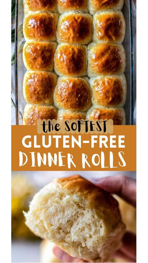 These Gluten-Free Dinner Rolls are tender, buttery, fluffy, flaky on the top and extra soft in the center! Let Them Eat Gluten Free, Gluten Free Sweet Dough Recipe, Best Gluten Free Dinner Rolls, Gluten Free Potato Rolls Recipe, Soft Gluten Free Rolls, Easy Gluten Free Dinner Rolls, Gf Rolls Easy Gluten Free, Gluten Free Rolls Easy, Christmas Gluten Free Desserts