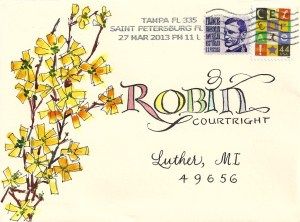 Cheery envelope! Beautiful lettering. Envelope Art Ideas, Envelope Scrapbook, Postal Art, Addressed Envelopes, Snail Mail Envelopes, Hand Lettering Envelopes, Snail Mail Art, Mail Art Envelopes, Envelope Addressing