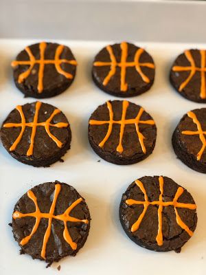 Basketball Treats, Soccer Cupcakes, Basketball Cupcakes, Spirit Nails, Colored Cookies, Baseball Match, Football Banquet, Photo Book Gift, Orange Icing