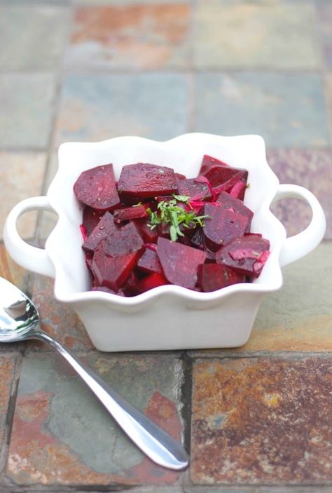 Make your own Pickled Beets at home with fresh beets and red onions marinated in white balsamic vinegar, extra virgin olive oil, sugar and fresh tarragon. Aip Salads, Pickled Foods, Beetroot Recipes, Homemade Goods, White Balsamic, Homemade Pantry, Fresh Beets, Pickled Beets, White Balsamic Vinegar