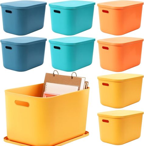 Yishyfier Plastic Storage Baskets With Lid Organizing Container Lidded Knit Storage Organizer Bins for Shelves Drawers Desktop Closet Playroom Classroom Office (4L, Pink) Cooking Utensil Storage, Cubby Bins, Stackable Baskets, Cabinet Bedroom, Colorful Storage, Shelf Cabinet, Cube Storage Bins, Classroom Storage, Stackable Storage Bins