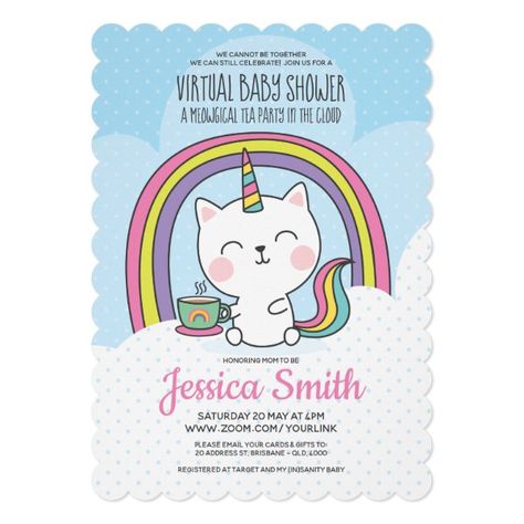 Cat Unicorn Tea Party | Virtual Baby Shower Invitation Caticorn Birthday Party, Cat Birthday Invitations, Online Baby Shower, Unicorn Party Invites, Virtual Baby Shower Invitation, Cat Unicorn, Unicorn Party Supplies, Virtual Baby Shower, Unicorn Cat