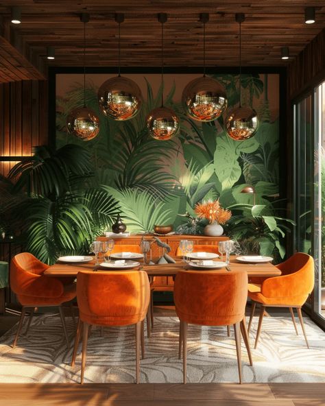 The Insider Secrets to Achieving the Perfect Retro 1970s Dining Room V Retro Glam Aesthetic Room, Eclecticism Interior Design, 1970s Dining Room, Elegant Dining Room Ideas, Dark Maximalist, Parisian Bathroom, African Restaurant, Moroccan Bathroom, Aesthetic Elements