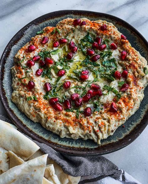 Mutabal (Authentic Middle Eastern Roasted Eggplant Dip) - Urban Farm and Kitchen Mutabal Recipe, Moroccan Picnic, Middle Eastern Recipes Arabic Food, Eggplant Dip Recipes, Hosting Era, Food Polls, Persian Dishes, Roasted Eggplant Dip, Eggplant Dip