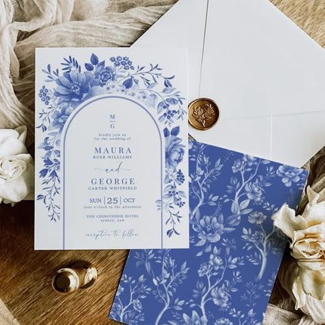 Blue White Chinoiserie Floral Garden Wedding.#WeddingInvitations #WeddingStationery #Invitation #WeddingPlanning #CustomInvitations Floral Garden Wedding, Chinoiserie Wedding, Garden Wedding Invitation, Dream Wedding Invitations, White Wedding Theme, Formal Wedding Invitations, Garden Wedding Invitations, Blue Wedding Invitations, Delft Blue