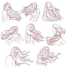 Redwork Embroidery Patterns, Wind Drawing, Hair In The Wind, Draw Hair, Hair Sketch, Drawing Heads, Hair Drawing, Drawing Quotes, Small Drawings