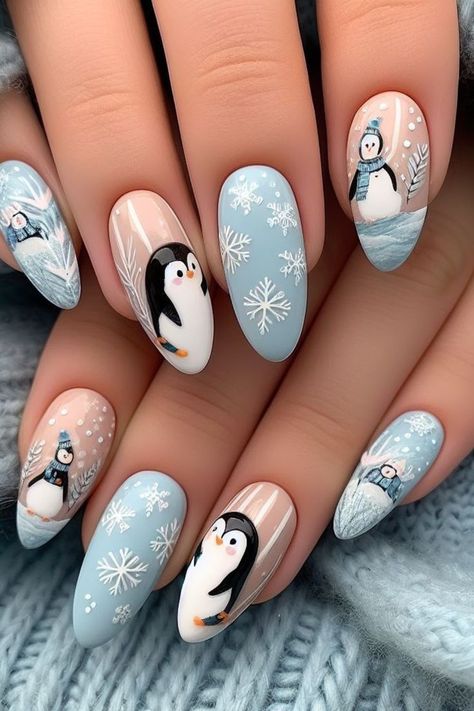 35+Unique And Gorgeous Christmas Nail Designs - Your Classy Look #35unique #christmas #classy #designs #gorgeous #nail If you’re looking for new, inspirational and trendy winter nail designs, have a look at these amazing pictures. We suggest you to check the most fashionable manicure options, winter manicure ideas, winter nails, winter nail design, winter nail color, winter manicure, Christmas nails, Xmas nail colors, winter nails acrylic. #nails #manicurec the cold-climate months are Christmas Gel Nails Designs Winter, Penguin Nails, Classy Nail Art Ideas, Nail Art Noel, Nails Aesthetic, Nails Winter, Christmas Nail Art Designs, Winter Nail Art, Winter Nail Designs