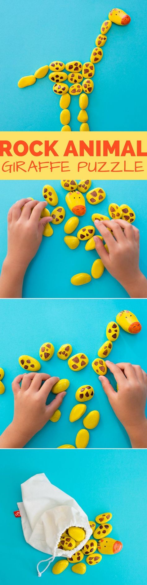 DIY Rock Animal Giraffe Puzzle. Fun for kids to paint and build! Cute on-the-go game and puzzle for kids. Build Cute, Puzzle For Kids, E Mc2, Pet Rocks, Fun For Kids, Childrens Crafts, Rock Crafts, Animal Crafts, Puzzles For Kids