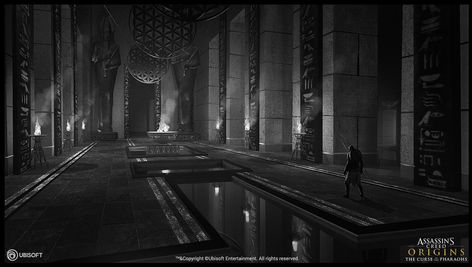 ArtStation - Sketch - temple interior, Erin Abeo Ancient Temple Concept Art, Temple Concept Art, Inside Temple Concept Art, Abandoned Temple Concept Art, Temple Ruins Concept Art, Chinese Temple Interior Concept Art, Temple Interior, Interior Concept Art, Assassins Creed Origins