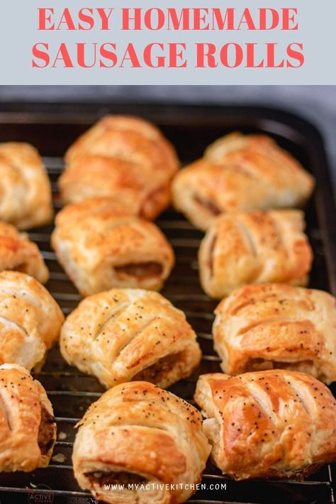 Easy sausage rolls and it is homemade too!!! No party meal is complete here in the UK without a platter of warm or cold mini sausage rolls. It is favourite party food and the kids love it too. I have made this recipe with just a few ingredients and store-bought puff pastry. It is a great appetizer and good for entertainment. #sausagerolls Sausage Rolls Puff Pastry, Best Sausage Roll Recipe, Easy Sausage Rolls, Pastry Rolls, Meyer Lemon Recipes, Homemade Sausage Rolls, Sausage Rolls Recipe, Meat Pie Recipe, Pie Maker