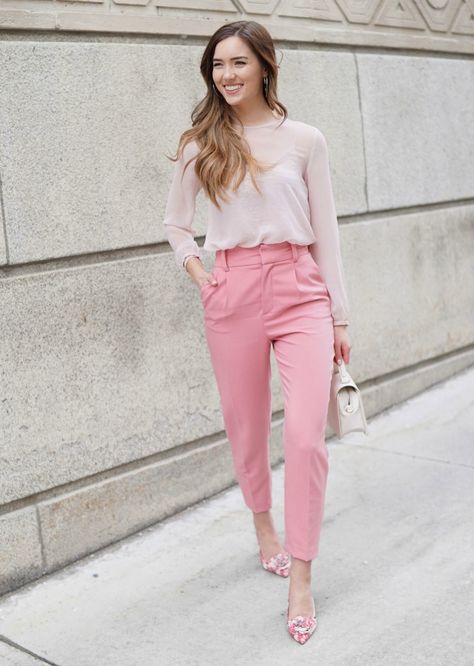 One Easy Outfit Trick To Instantly Look Expensive Epic Photoshoot, Pink Trousers Outfit, Pink Pants Outfit, Walking Down The Street, Pink Trousers, Stay Classy, Slingback Sandals, Pink Pastel, Pink Pants