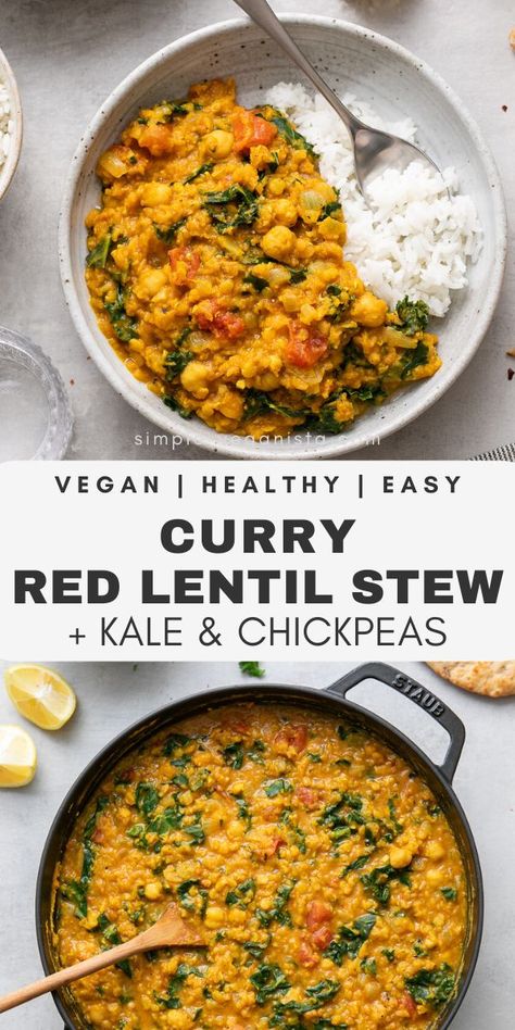 Red Lentil Stew, Simple Veganista, Chickpeas Curry, Red Lentil Recipes, Healthy Weeknight Meals, Lentil Stew, Lentil Curry, Lentil Recipes, Red Lentil