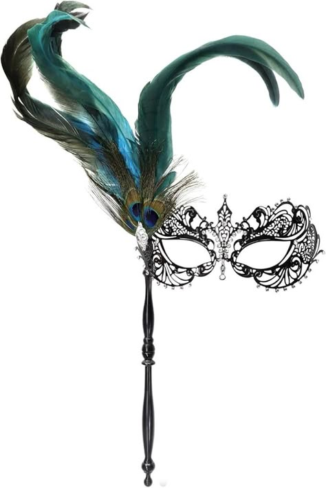 Amazon.com: Thmyo Rhinestone Peacock Feathers Venetian Halloween Costume Mask with Holding Stick, Venetian Carnival Feather Metal Masquerade Mask for Women : Clothing, Shoes & Jewelry Rhinestone Masquerade Mask, Maskerade Mask, Peacock Mask, Masquerade Outfit, Venetian Masquerade Masks, Metal Feather, Halloween Costume Mask, Venetian Carnival, Venetian Masquerade