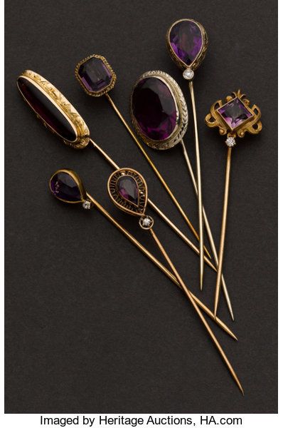 Bijoux Art Nouveau, Amethyst Gold, Stick Pins, Hat Pins, Men's Jewelry, Vintage Jewellery, Hats Vintage, Bling Bling, Vintage Stil