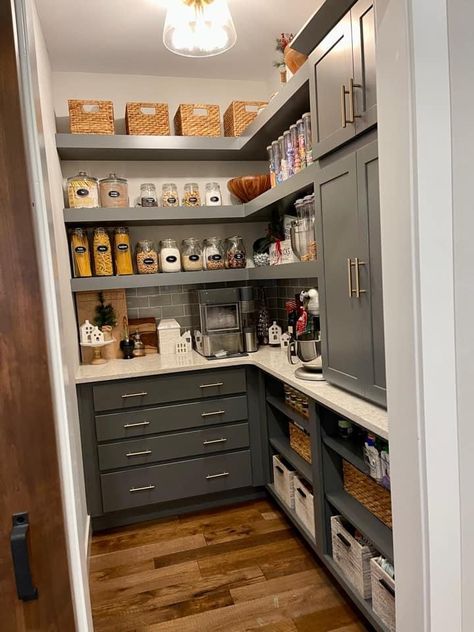 Pantry With Water Dispenser, Walk In Pantry No Door, Small Walkin Pantry, Small Walkin Pantry Design Ideas, Small Walk In Pantry, Split Level Kitchen Remodel, Pantry Renovation, Pantry Closet Design, Pantry Layout