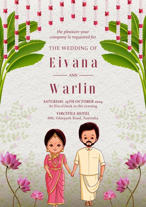 South Indian Wedding Caricature Invitation Indian Engagement Caricature, Personal Wedding Invitations, South Indian Couple Illustration, South Indian Wedding Invitation, Wedding Invitation Indian, Indian Wedding Invite, Wedding Poster Design, Caricature Wedding Invitations, Couple Illustration Wedding