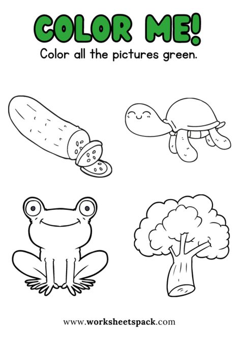 Green Preschool Worksheets, Green Worksheet Preschool, Green Color Worksheet, Green Color Crafts Preschool, Worksheet Preschool Printables, Green Activity Preschool, Things That Are Green Preschool, Colouring For Kindergarten, Coloring For Kindergarten Free Printable