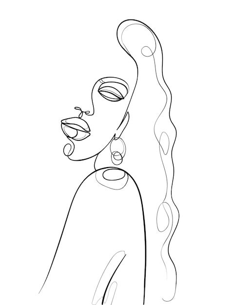 Line Work Face Drawing, One Line Embroidery Designs, Abstract Hair Salon Art, Face Doodles Abstract, Line Art Person, Hair Abstract Art, Continuous Line Drawing Face, Line Art Hair, Hair Line Drawing