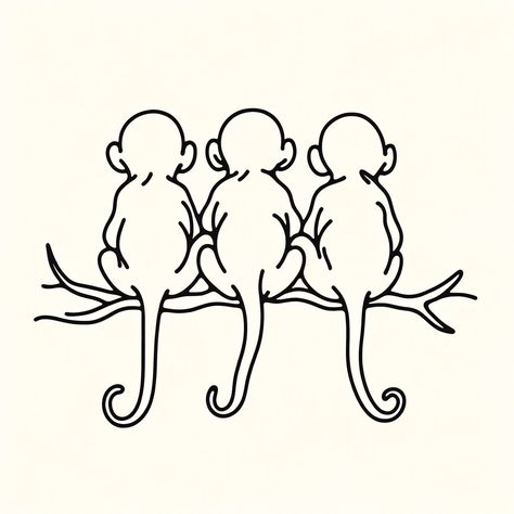 Monkey Family Tattoo, Minimalist Monkey Tattoo, Three Wise Monkeys Tattoo, Cute Monkey Tattoo, Body Markings, Monkey Tattoo, Sloth Tattoo, Tier Tattoo, Monkey Tattoos