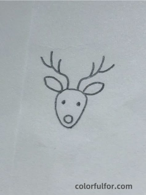 Simple Doodles Christmas, Reindeer Simple Drawing, Reindeer Easy Drawing, Simple Christmas Images, Holiday Drawings Easy, Easy Winter Drawings, Christmas Drawings Simple, Easy To Draw Christmas, How To Draw Reindeer