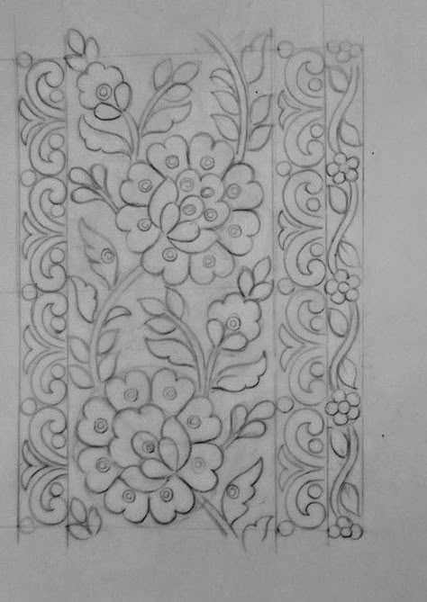 Border Sketch, Flower Pattern Drawing, Embroidery Border, Color Drawing Art, Flower Drawing Design, Diy Embroidery Designs, Motifs Perler, Embroidery Template, Floral Embroidery Patterns