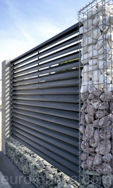 Shutter/ Louvered Fence Fence Panels Privacy, Louvered Fence, Privacy Fence Landscaping, Steel Fence Panels, Fence And Gate, Metal Fence Panels, Modern Fence Design, House Fence Design, Australian Native Garden