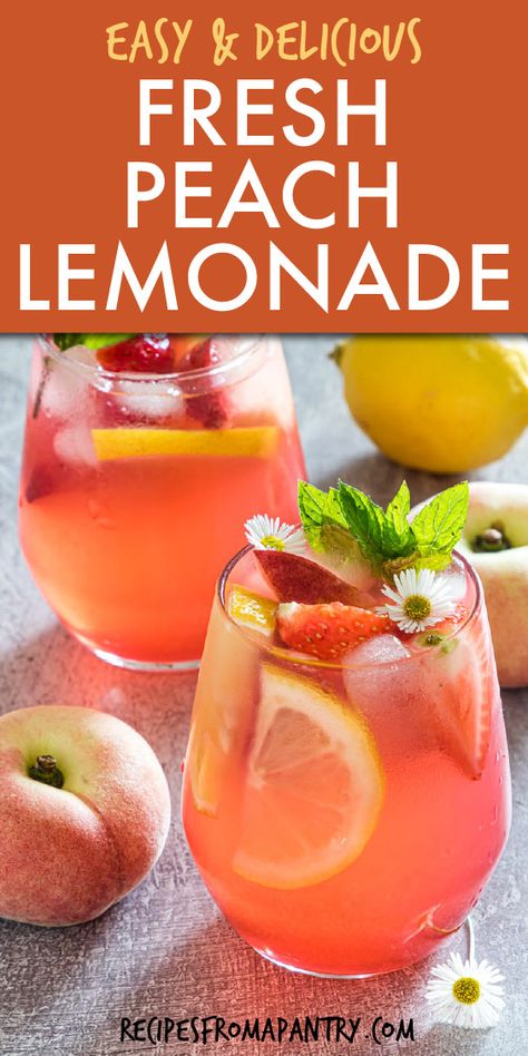 Peach Lemonade Recipe, Spiked Lemonade, Peach Drinks, Peach Lemonade, Drink Recipes Nonalcoholic, Lemonade Drinks, Iced Tea Recipes, Refreshing Drinks Recipes, Lemonade Recipe