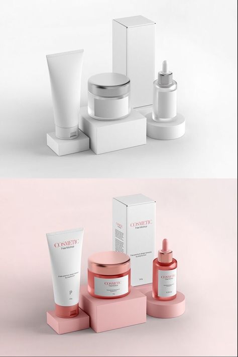 Skin Care Products Mockup, Skincare Mockup Package Design, Skincare Bottle Design Ideas, Skincare Packaging Mockup, Cosmetic Packaging Mockup Free, Cosmetic Product Packaging, Brand Mockup Free, Skincare Product Packaging Design, Cosmetic Bottle Mockup