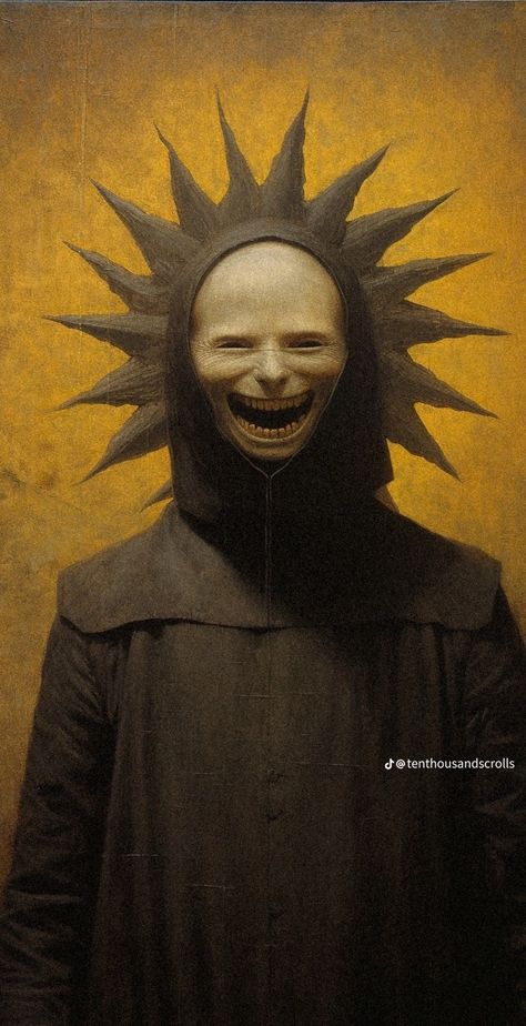 Disturbing Art, Medieval Demon, Creepy Sun, Medieval Horror Art, Religious Horror Art, Creepy Religious Aesthetic, Strange Medieval Art, Art Bizarre, Creepy Faces