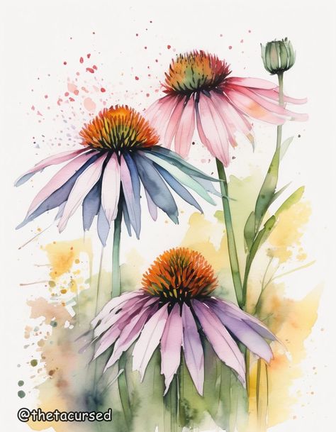 Cone Flowers Watercolor, Series Artwork, Composition Painting, Learn Watercolor Painting, Watercolor Flowers Tutorial, Floral Watercolor Paintings, Learn Watercolor, Watercolor Paintings For Beginners, Flower Painting Canvas