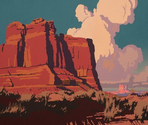 Billy Schenck August Heat Illustrated Landscape, Painting Of Desert, Desert Illustration Art, Billy Schenck Art, Desert Illustration, Western Landscape Illustration, Billy Schenck, Desert Scene Illustration, Western Illustration Wild West