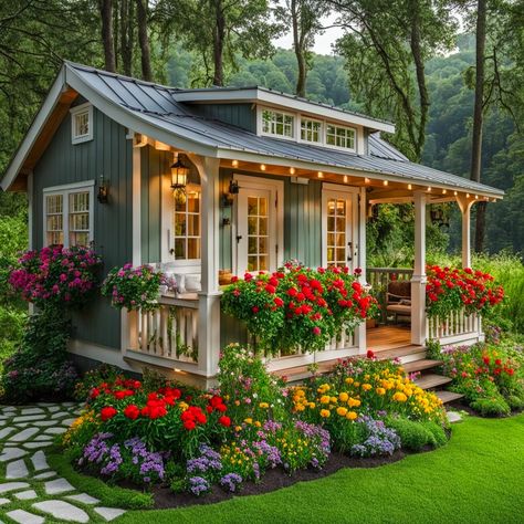 Cute Cottages, Tiny House Exterior, Backyard Cottage, Small Cottage Homes, Little Cottages, Tiny House Nation, Cottages And Bungalows, Tiny Cottage, Dream Cottage