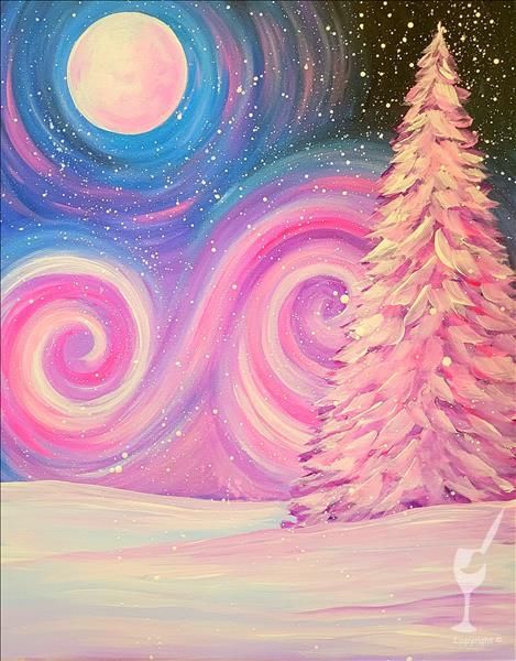 Painting And Wine, Paint Night Ideas, Fall Canvas Painting, Painting With A Twist, Christmas Canvas Art, Night Sky Painting, Sunrise Art, Christmas Paintings On Canvas, Wine Party