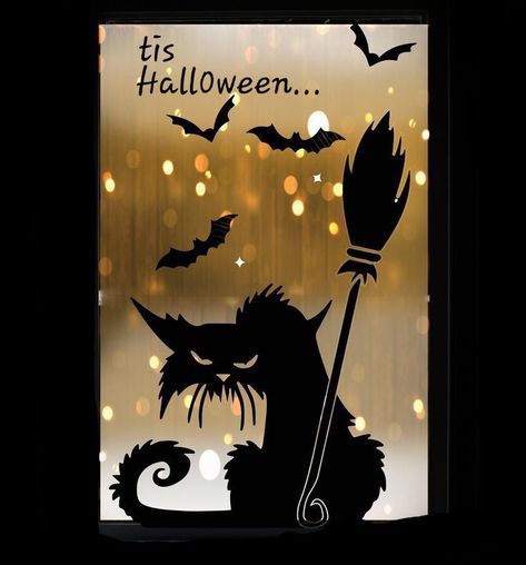 Halloween Window Ideas, Halloween Window Painting Ideas, Scary Silhouettes, Halloween Window Art, Halloween Window Decals, Fall Window Painting, Halloween Window Decor, Halloween Window Display, Halloween Window Decorations