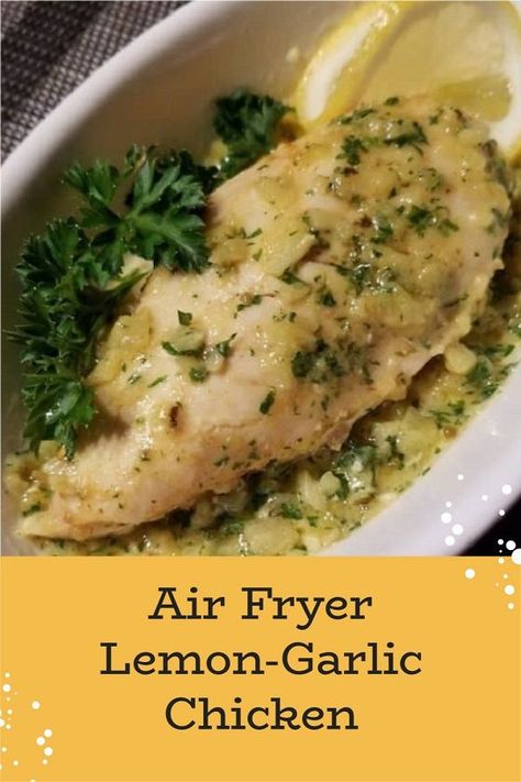 Air Fryer lemon-garlic chicken recipe. Learn how to fry yummy chicken breasts in an air fryer. Quick and easy. #airfryer #dinner #chicken #easy #quick Lemon Chicken Recipe Air Fryer, Lemon Rosemary Chicken Breast, Airfryer Dinner, Honey Chicken Wings Recipe, Easy Airfryer, Garlic Rosemary Chicken, Chicken Boneless Breast Recipes, Baked Lemon Chicken, Coconut Shrimp Recipes