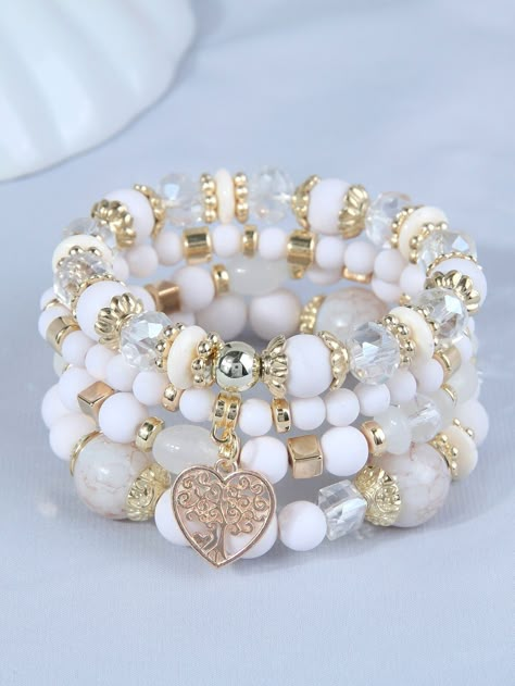 Braslet Ideas Cute, White Beaded Bracelets, Stretch Beaded Bracelets Diy, Silver Bracelet Stack, Girly Bracelets, Bracelet Materials, Bracelets For Sale, Crystal Bead Jewelry, Latest Bracelets