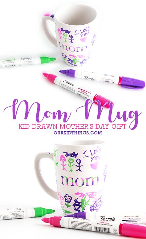 Kid-Drawn Mother’s Day Mom Mugs Mothers Day Gift From Kids, Mothers Day Mug Craft, Mother’s Day Mugs Craft, Quick Mothers Day Gifts From Kids, Mother’s Day Gift Ideas From Kids, Mothers Day Gifts From Kids Preschool, Mother’s Day Mug Ideas, Mother’s Day Gifts From Kids, Mother’s Day Gifts Preschool