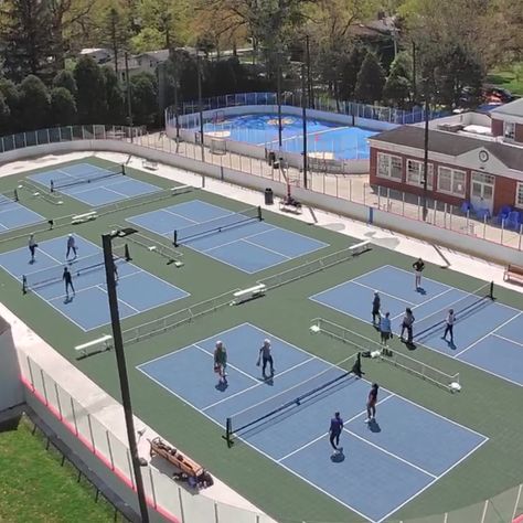 Check out this amazing bank of 6 pickleball courts located at the Watts Center in Glencoe, the team built for the Glencoe Park District!  These courts are now open for use!  Contact us today at 630-350-8652 to build your dream court! #pickleball #glencoe #sportcourt #sportcourtmidwest Pickle Ball Courts, Sport Facility, Pickleball Courts, Indoor Tennis, Glen Coe, Pickleball Court, Sport Court, Pickle Ball, Now Open