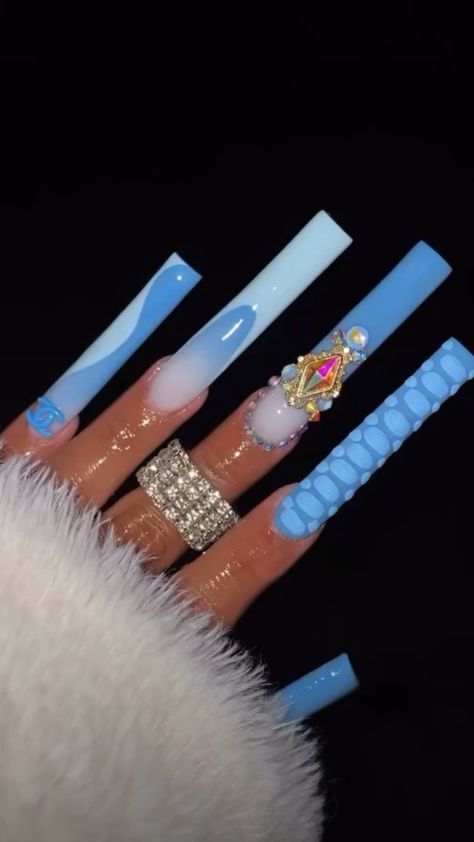 Long Blue Nails, Xxl Nails, Fye Nails, Tapered Square Nails, Acrylic Toe Nails, Acrylic Nail Ideas, Glow Nails, Dope Nail Designs, Long Acrylic Nails Coffin